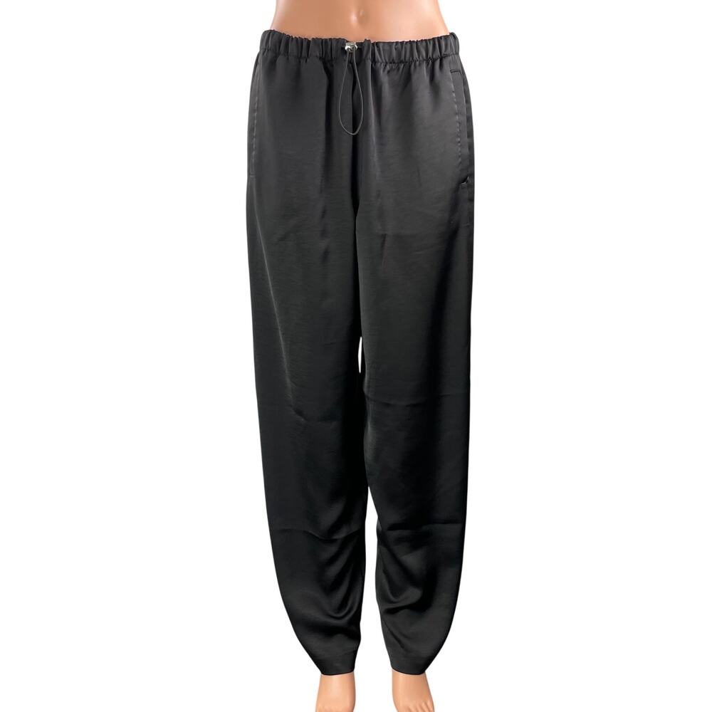 Zara Women's Black Elastic Waist High Rise Wide Leg Baggy Trousers Pants Size L